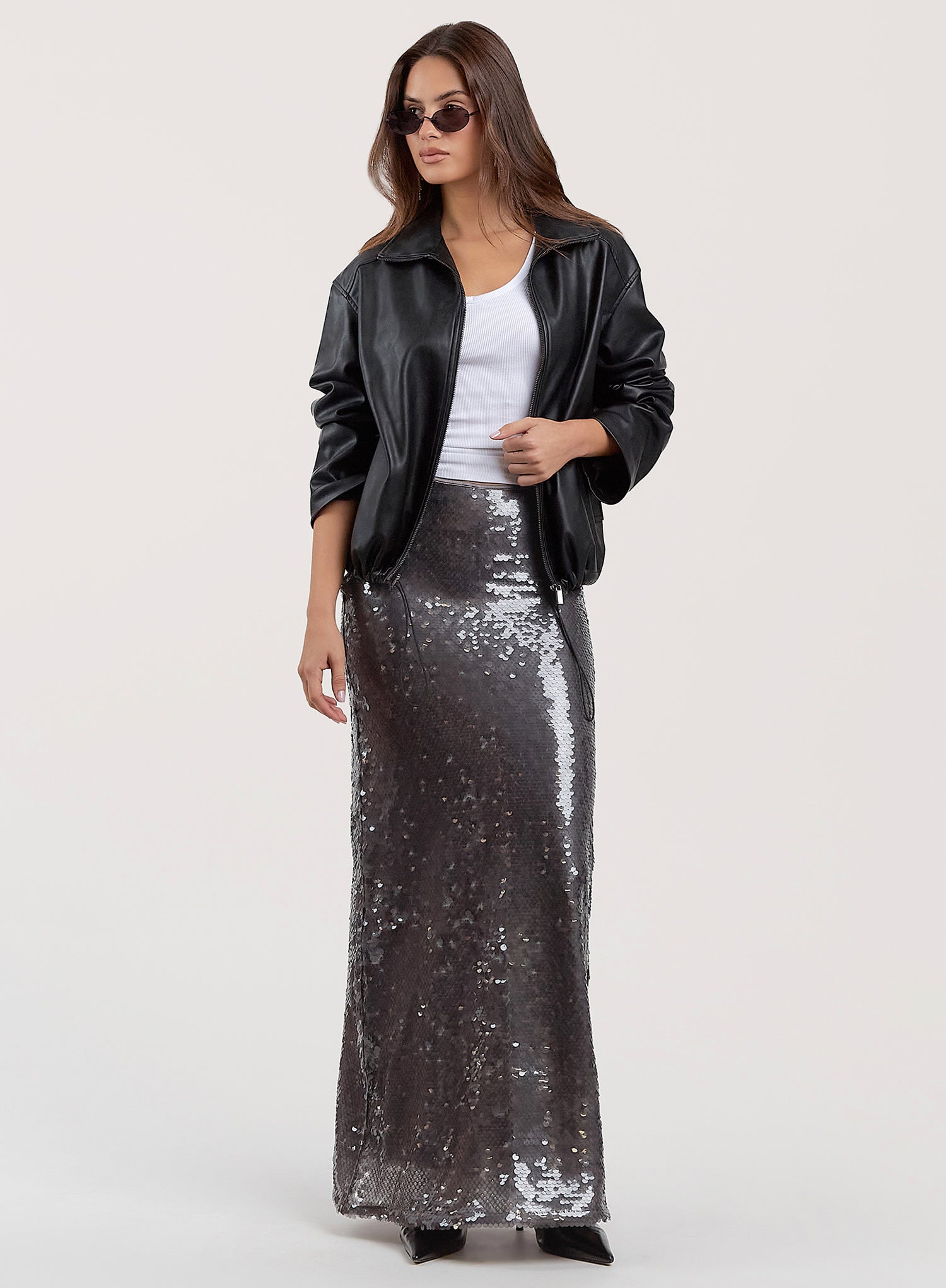 Silver Sequin Maxi Skirt- Odell